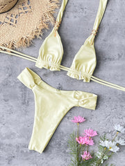 Voguable  Sexy Triangle Bikini Women Yellow Metal 3D Snake Strap Push Up Pleate Thong Swimsuit Summer Bathing Suit Bandage Swimwear voguable