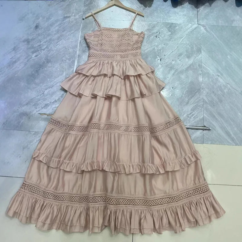 Fashion Hollow Out Dress Women's Strap Strapless Lace Casual A Line Dresses 2025 Summer New Tide 3QW1360 voguable