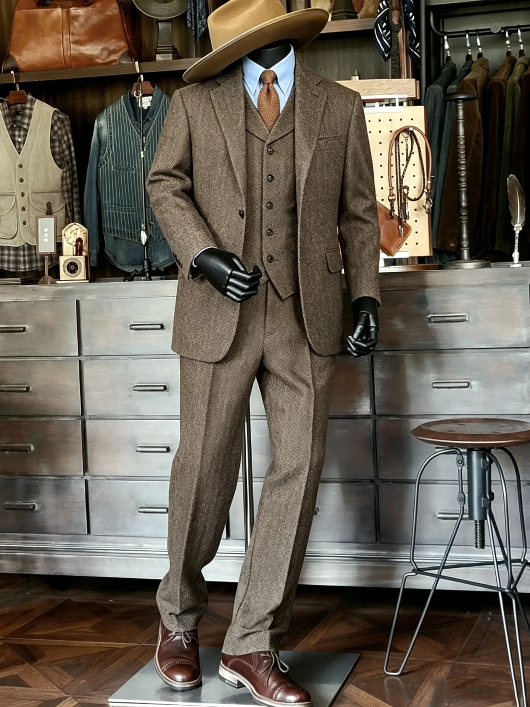 Voguable  Men's High-quality Plus Size 7XL-XS 3-piece Suit (suit+vest+pants) British Style Vintage Fashion Slim Fit Herringbone Tuxedo voguable