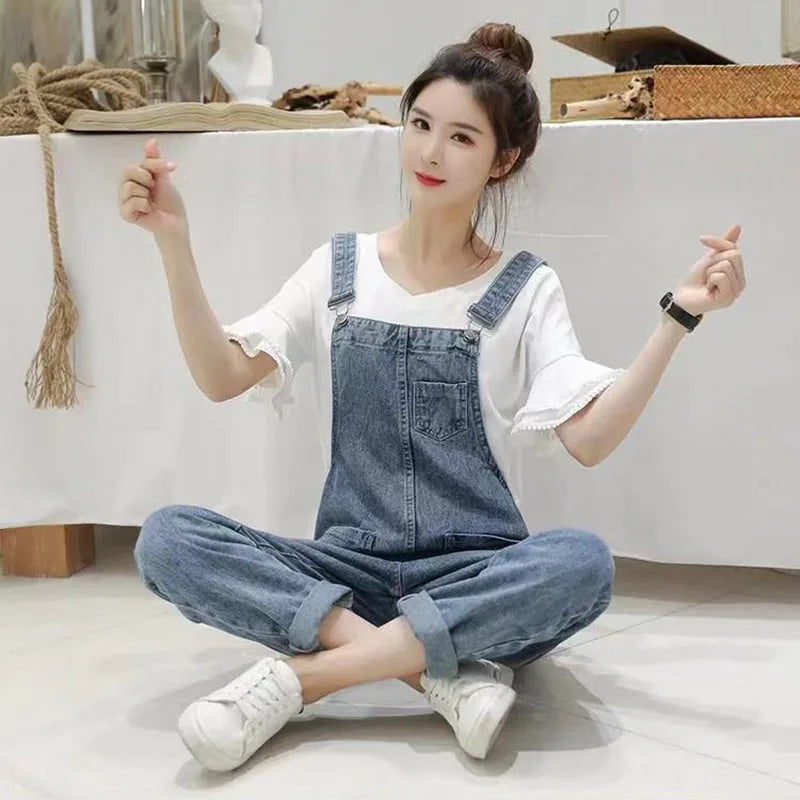 Voguable  Washed Denim Jumpsuit Women Casual High Waist Blue Wide Leg Pants Female 2024 Spring Korean Loose Pockets Jean Overalls voguable