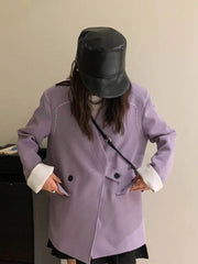 Streetwear Loose Purple Blazer Women Long Sleeve Casual Oversize Suit Coats Fashion Fall New Korean Female Design V Neck Outwear voguable