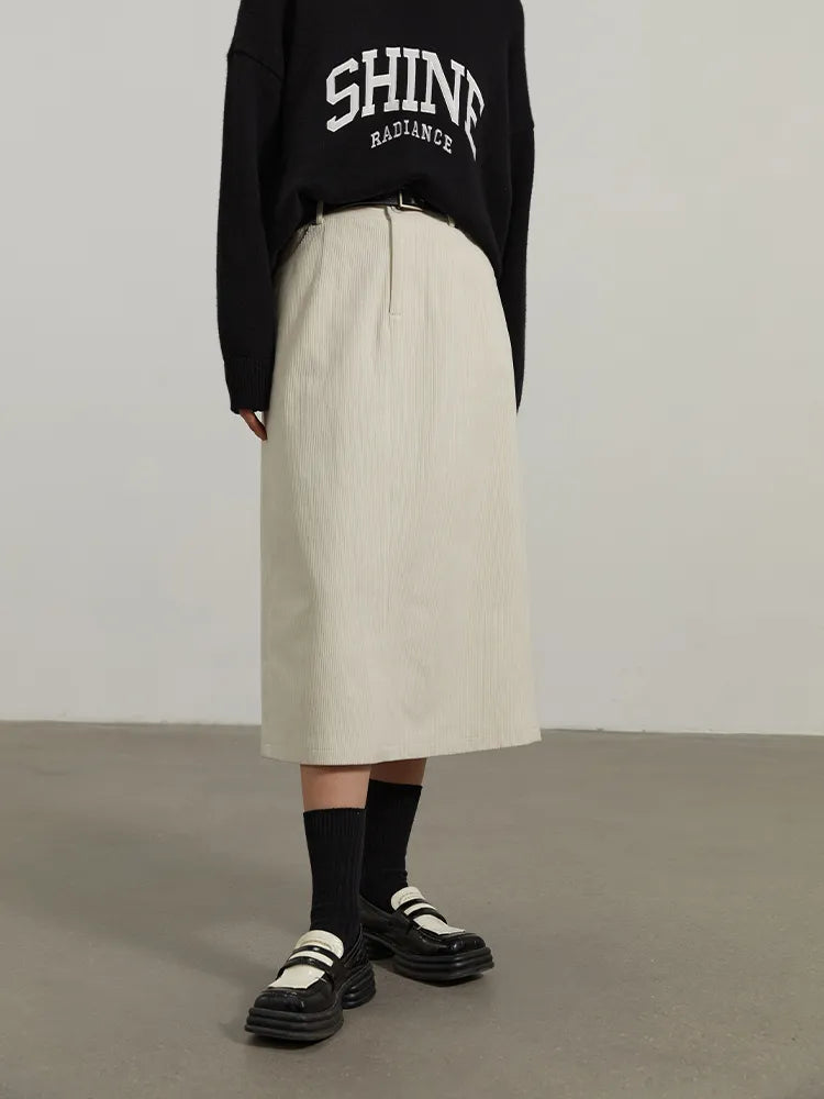 Corduroy Retro High Waist Skirt Women Autumn Winter Back Slit Commuter Casual Solid Color Length-option Female Skirts voguable