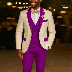 Voguable  New Solid Suits for Men Slim Fit Groom Wedding Suits Tuxedo Best Man Blazer Vest Pants 3 Pieces Fashion Marriage voguable