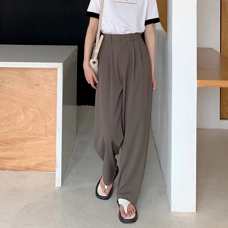 Voguable High Waist Women Suit Pants Fall Straight Office Ladies Korean Fashion Trousers Casual Button Loose Female Black Pants New voguable