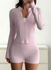 Voguable  Autumn/Winter New Women's Fashion Casual Yoga Sports Style Zipper Jacket Shorts Set Women's Clothing voguable