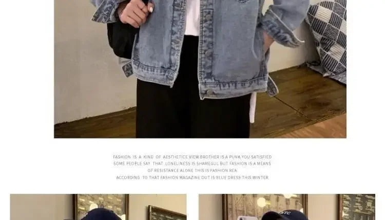 Vintag Distressed Autumn New Denim Jackets Women Lapel Solid Pockets Button High Street Long Sleeve Loose Short Cowboy Coats Top voguable
