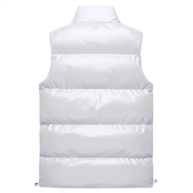 New Men's Sleeveless Jacket Fashion Vest Winter Warm Pockets Cotton Padded Jackets Mens White Black Waistcoat 5Xl voguable