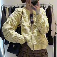 Voguable  Soft Lazy Round-neck Sweater Jacket Women in Autumn Winter New Fashion Versatile Knitted Cardigan Top Outer Wear voguable