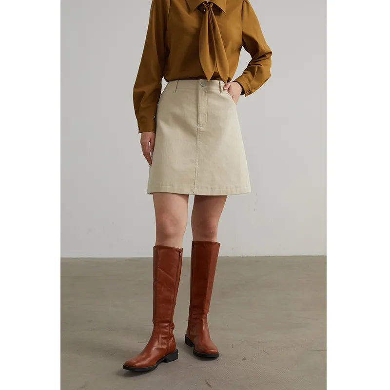 Corduroy Retro High Waist Skirt Women Autumn Winter Back Slit Commuter Casual Solid Color Length-option Female Skirts voguable