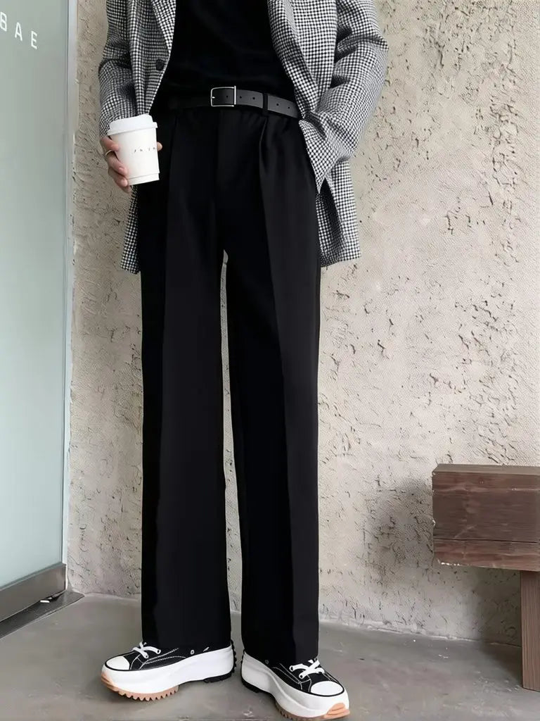 Voguable  Harajuku Wide leg Casual Pants Men Korean Fashion Drape Suit Pants Streetwear Cool Black Straight Long Trousers Work Wear New voguable