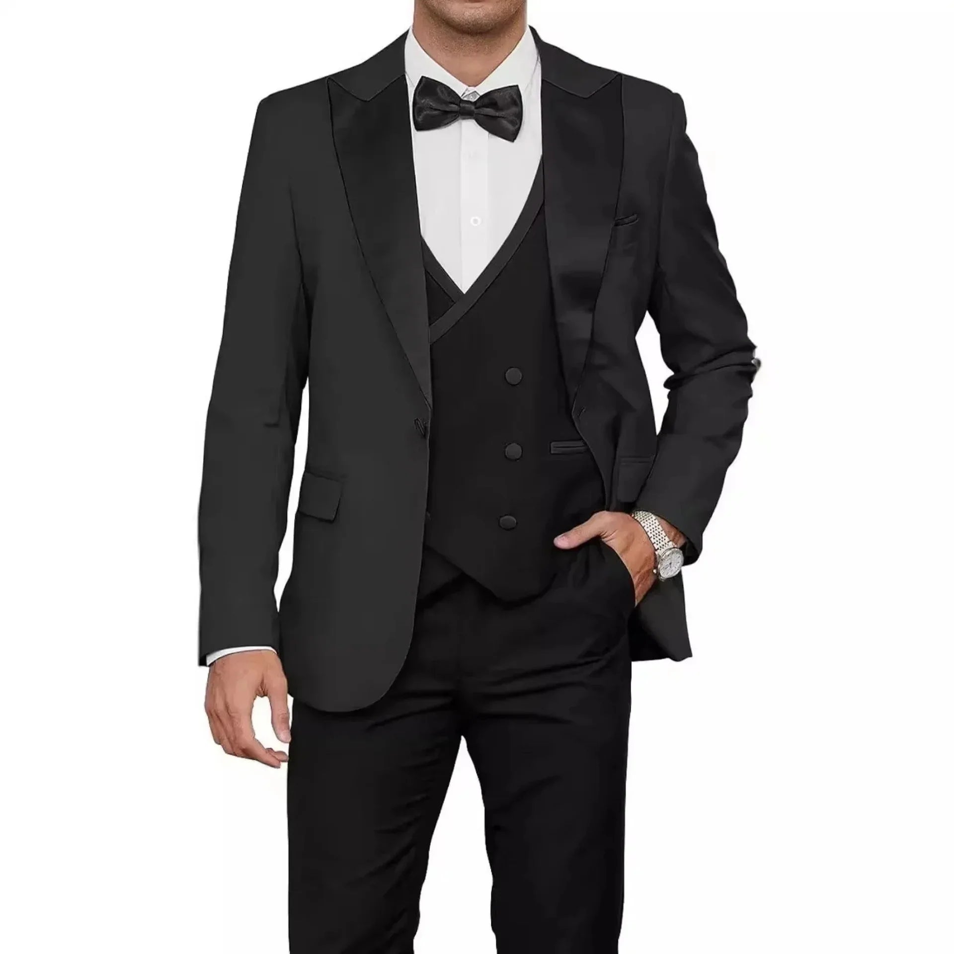 Voguable  New Solid Suits for Men Slim Fit Groom Wedding Suits Tuxedo Best Man Blazer Vest Pants 3 Pieces Fashion Marriage Costume voguable