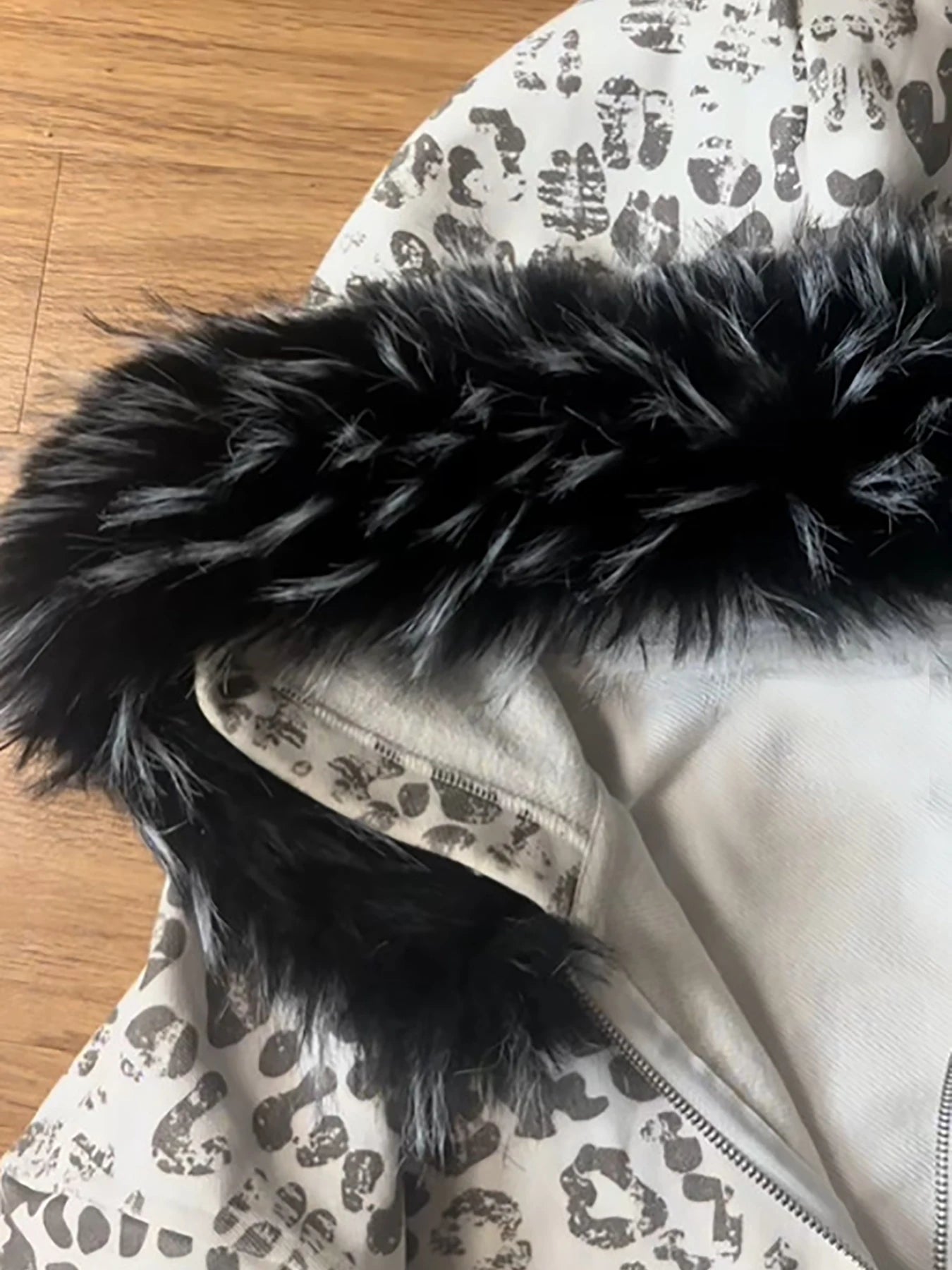 Voguable  Autumn and Winter Leopard Print Fur Collar Zipper Hoodie Y2K Retro Jacket Street Long Sleeved Hooded Sweatshirt voguable