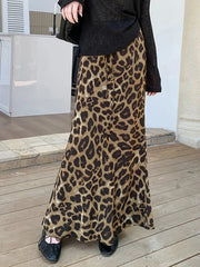 Sexy Slim Leopard Long Skirts Women High Waist Retro Streetwear Y2K Skirt Fall Casual Harajuku American Vintage Long Skirt voguable