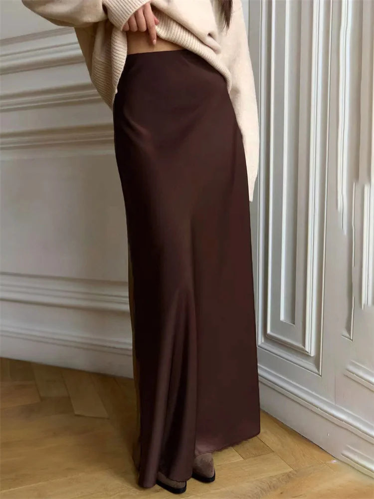Summer Satin High Waist Long Skirt Female Slim Patchwork Fashion Elegant Streetwear Casual Solid Maxi Skirt Clothes voguable