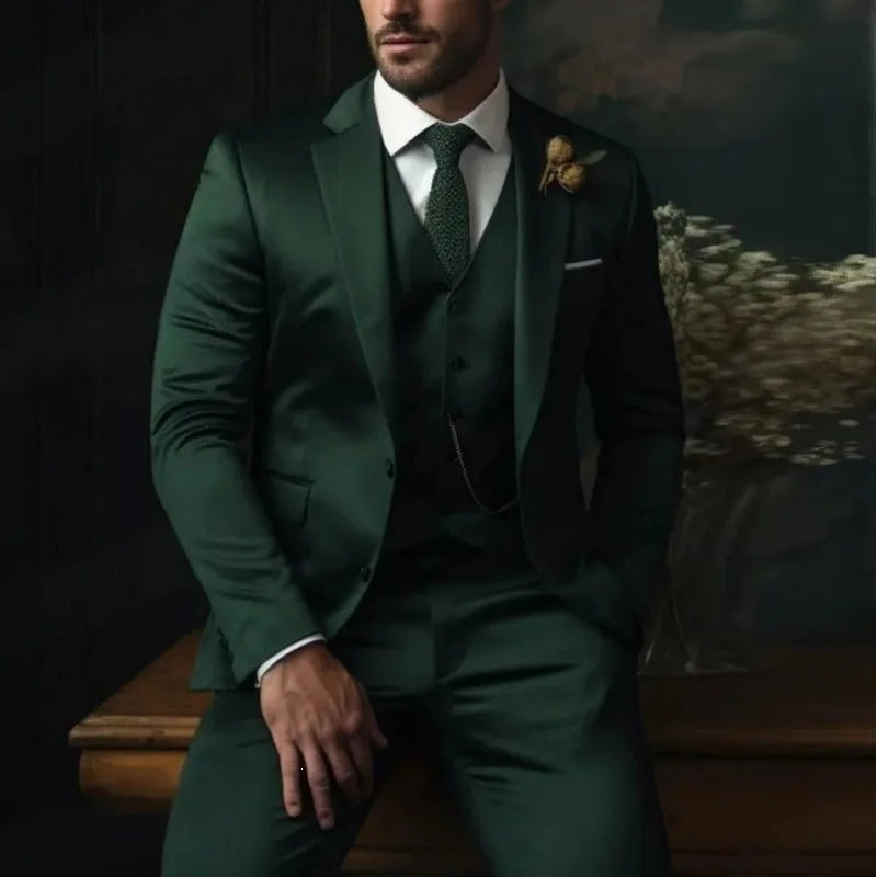 Voguable  Tailor Made Black Men's Suit 3 Pieces Suits Wedding Groomsmen Tuxedo Custom Men's Slim fit Outfit Jacket+Pants+Vest voguable