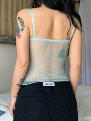 Voguable Polka Dots Lace Frill Mesh Camis Y2K Aesthetic V-neck Crop Top Women Summer Backless Sexy See Through Corset Tops voguable