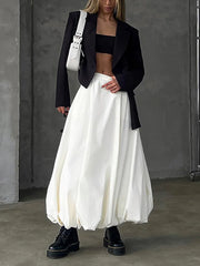 TARUXY Silk Satin White Maxi Skirt Long Ruffled Pleated Skirts Elegant Lantern Pants A-Line Silk Long Skirts For Women 2023 New voguable
