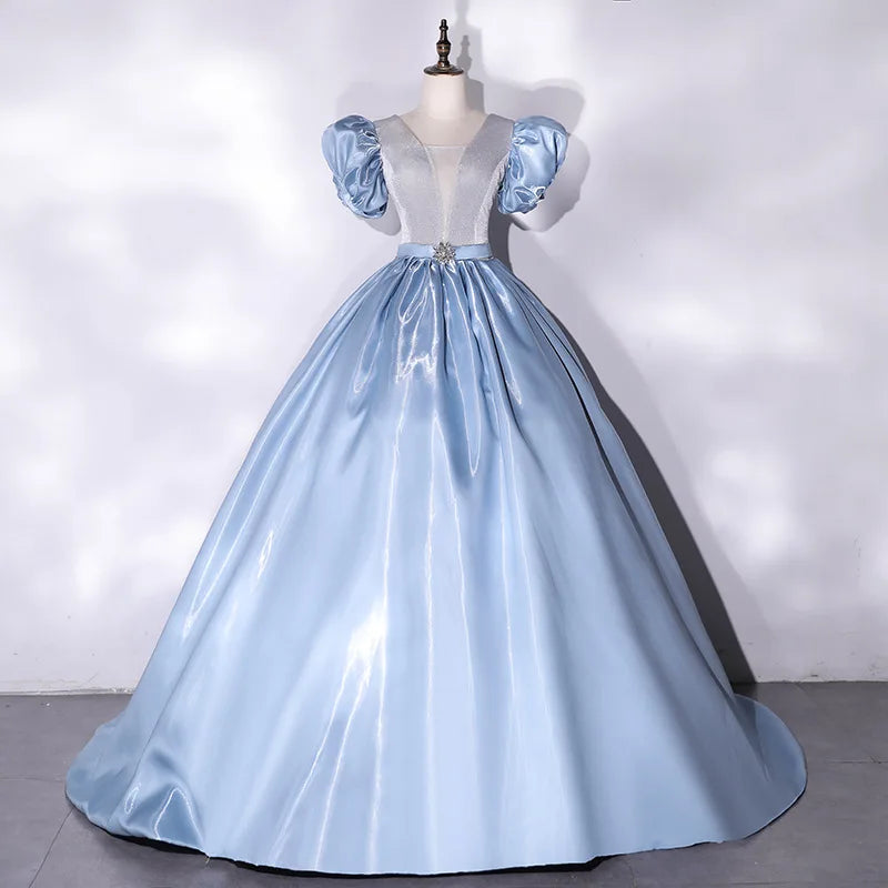 Voguable  Puff Sleeve Evening Dress Princess Dress Temperament Bride Simple Wedding Dress Host Long Dresses Wedding Dresses for Women voguable