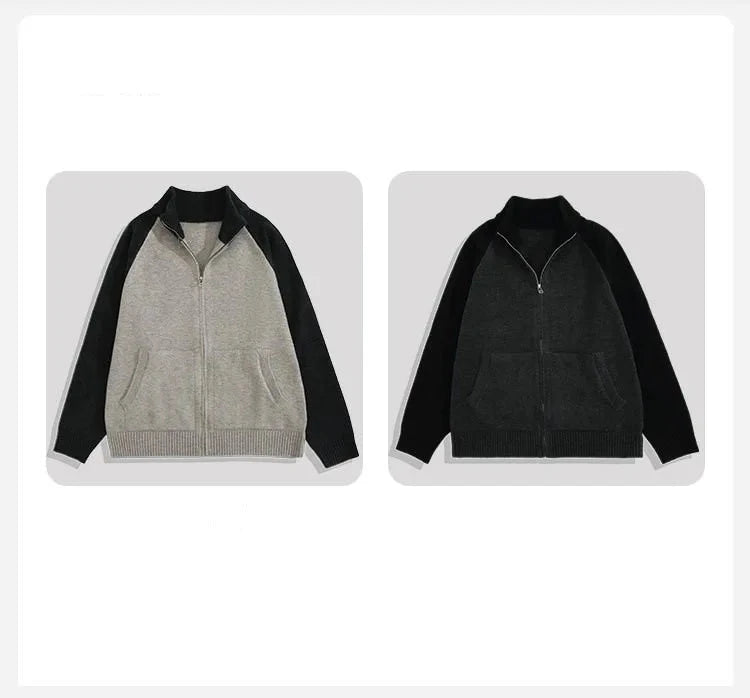 Autumn Men's Zipper Cardigan Jacket Casual Patchwork Stand Collar Long Sleeve Sweater Korean Premium Quality Knitted Outerwear voguable