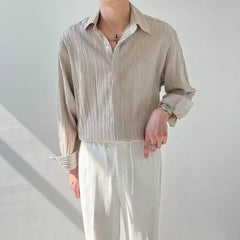 Voguable Black Apricot White Long-sleeved Shirt Men Fashion Social Men Dress Shirt Korean Loose Casual Pleated Shirts Men Formal Shirt voguable
