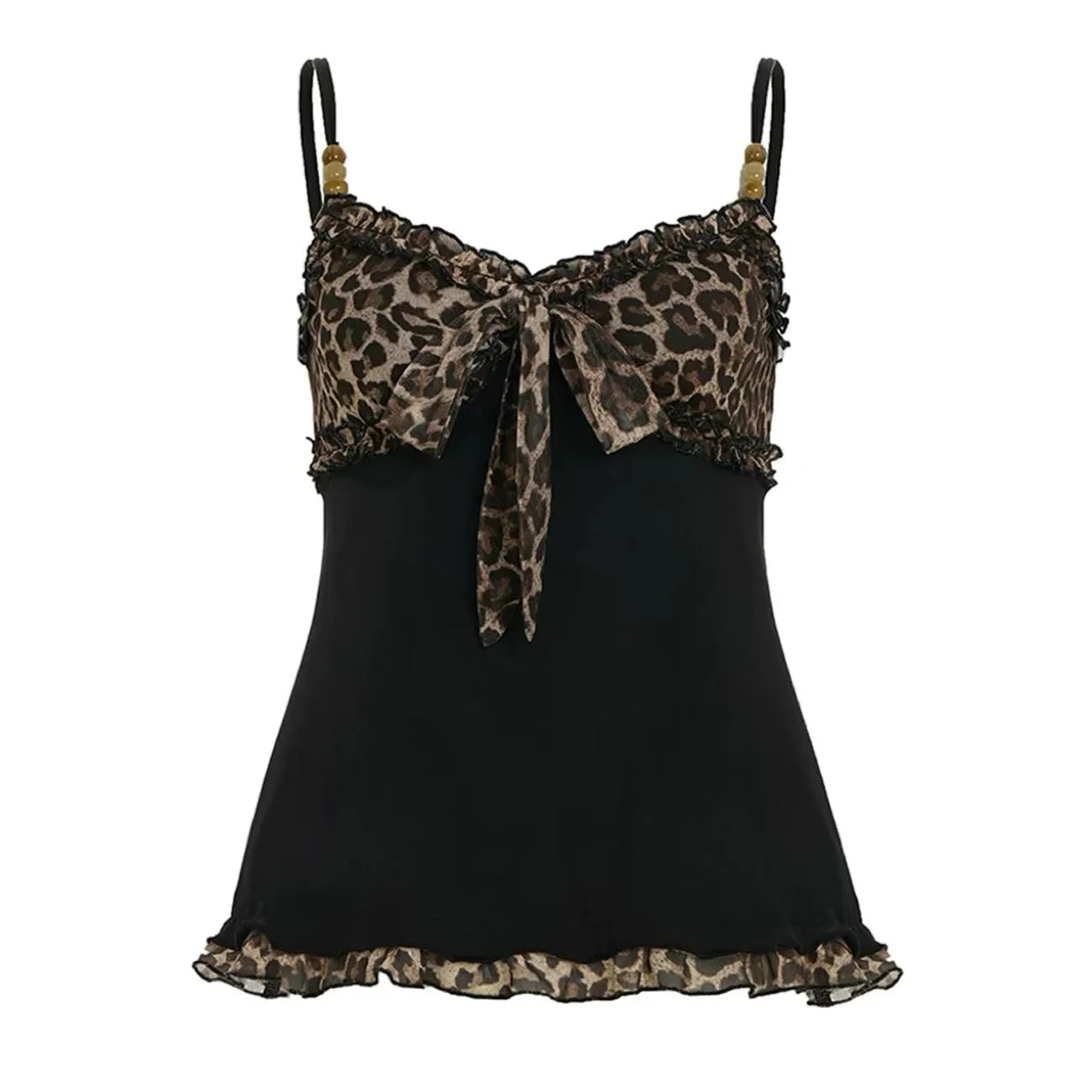 Voguable  2000s American Vintage Sexy Leopard Camis Y2k Harajuku Slim Lace Patchwork Tanks Summer Streetwear Beach Party Sleeveless Tops voguable
