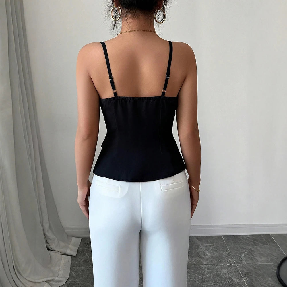 Tanks Spring Summer Skinny Fit Korean Single Breasted Sleeveless Square Neck Fashion Tanks For Women voguable