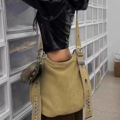 Vintage Punk Grunge Y2k Aesthetic Underarm Bag Korean High-capacity Fashion Casual Crossbody Bags Streetwear Shoulder Handbags voguable
