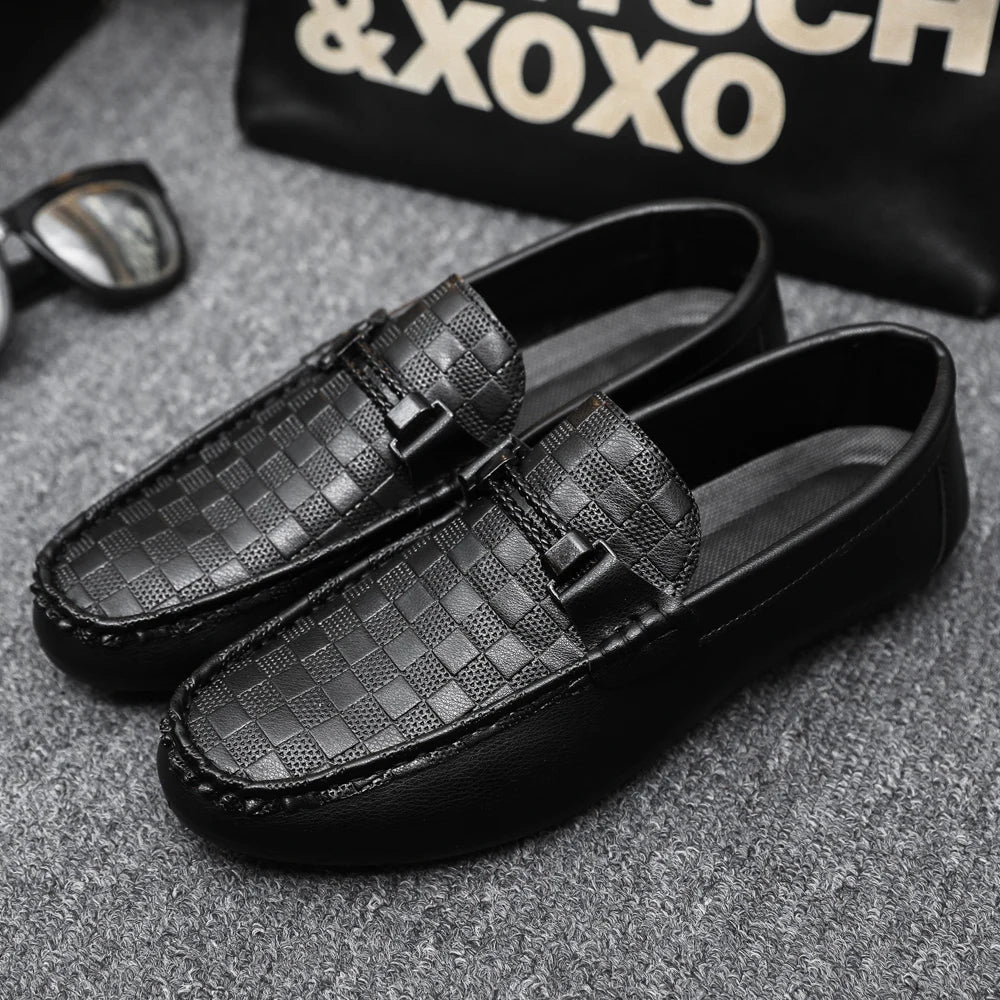 Voguable  Designer Black Leather Loafers for Men High Quality Soft Sole Moccasin Casual Comfort Dress Shoes Lightweight Urban Street Style voguable
