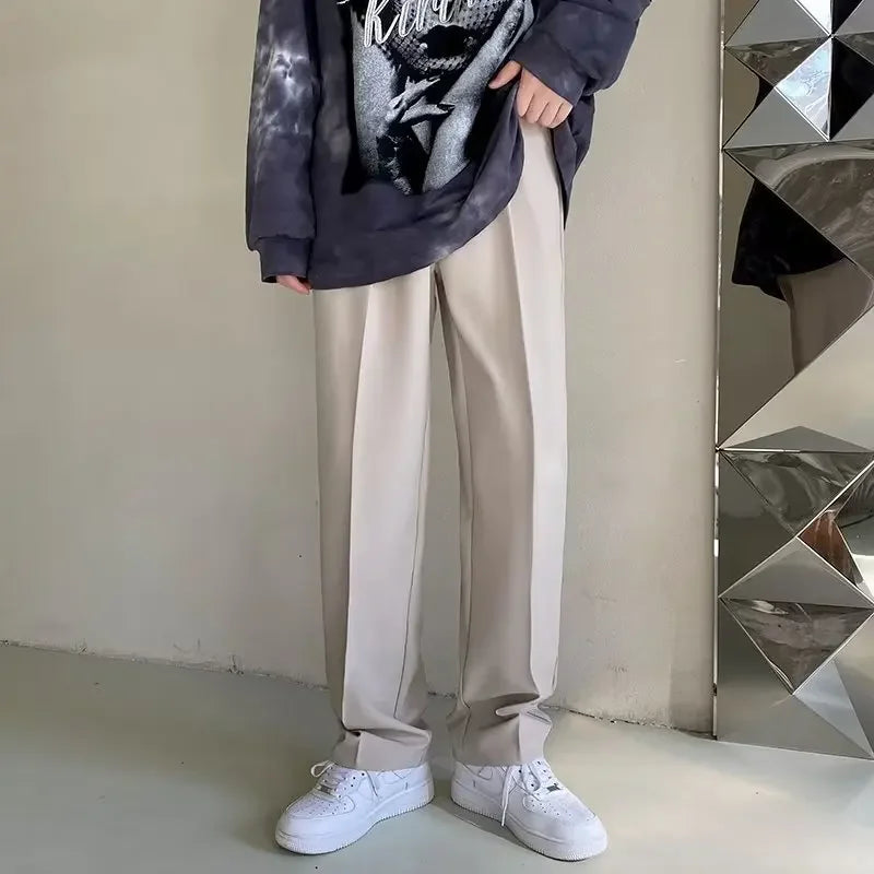New Draped Straight Men Pants Fashion Business Korean Loose Casual White Black Gray Wide-leg Trousers Male Blazer Suit Pants voguable