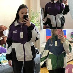 Voguable  College Varsity Jacket Women Men Spring Letter Embroidery Bomber Windbreaker Casual Street Loose Patchwork Zipper Coat Couple voguable