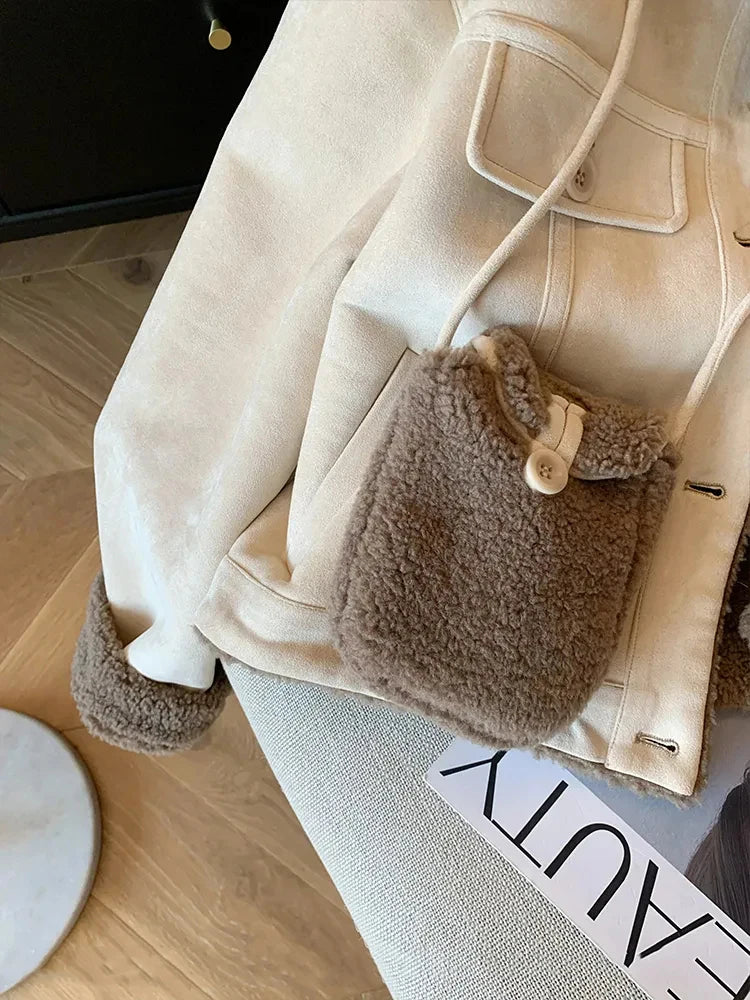 Suede Velvet Lamb Jacket Women Autumn Winter Thick Warm Turndown Collar Coat Y2K Loose Streetwear All Match Long Sleeve Outwear voguable