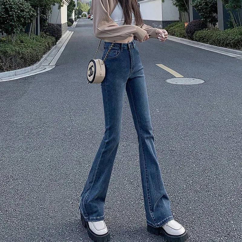 High-waisted Slimming Women's Jeans Petite Size Stretchy Floor-length Trousers Denim Fabric voguable