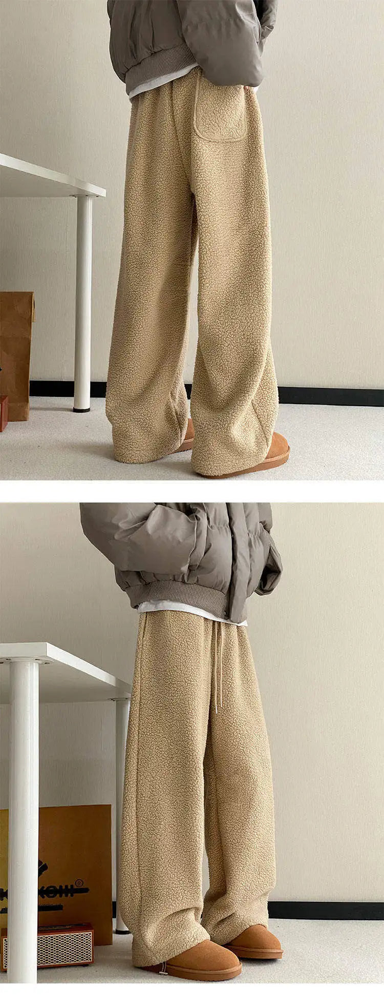 Winter Thick Casual Pants Men Warm Straight Velvet Pants Men Streetwear Loose Wide Leg Pants Mens Thicken Lamb Wool Trousers voguable