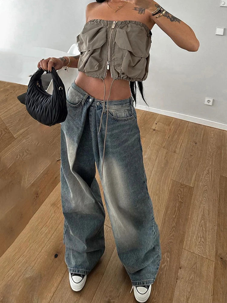 Voguable Streetwear Baggy Jeans Women Fashion Low Waist Jean Pants Y2K Vintage Casual Oversize Straight Washed Denim Trousers voguable