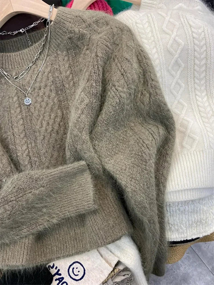 Gentle Series Top Fashion Western Sle Twist Sweater Women Autumn and Winter Thickened Outer Wear Raccoon Velvet High-Grade ... voguable