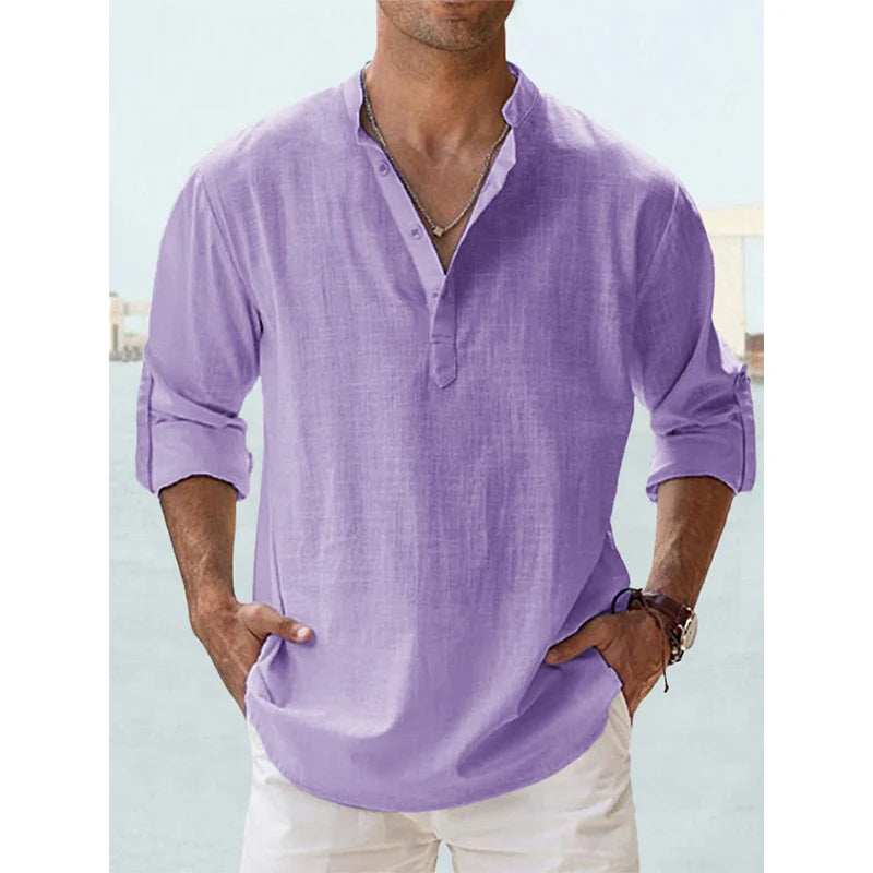 Spring Autumn Fashion Solid Harajuku T-shirts Men All Match Loose Blusa Casual Cotton Linen Long Sleeve Pullover Male Clothes voguable