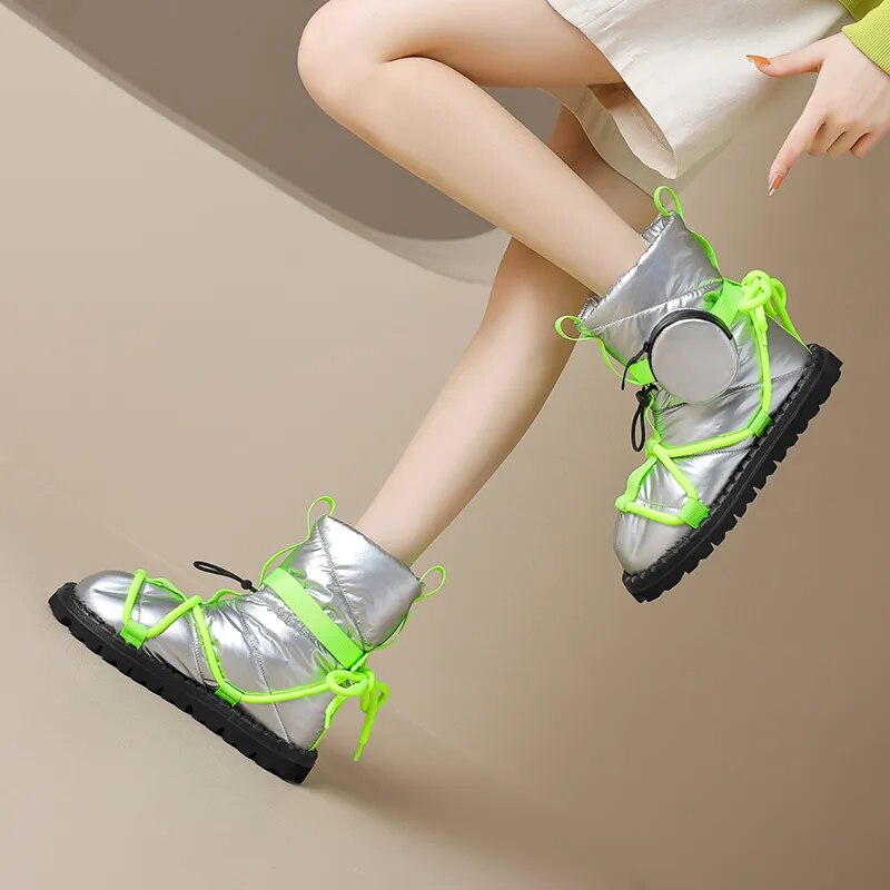 New Women Ankle Boots Fashion Design Popular Mixed Colors Female Snow Boots Platforms Winter Warm Casual Black Shoes Woman voguable