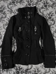 Voguable  Women's Y2K Gothic jacket with black stand up collar button details, slim fit jacket, punk retro 2000s Alt fashion jacket voguable
