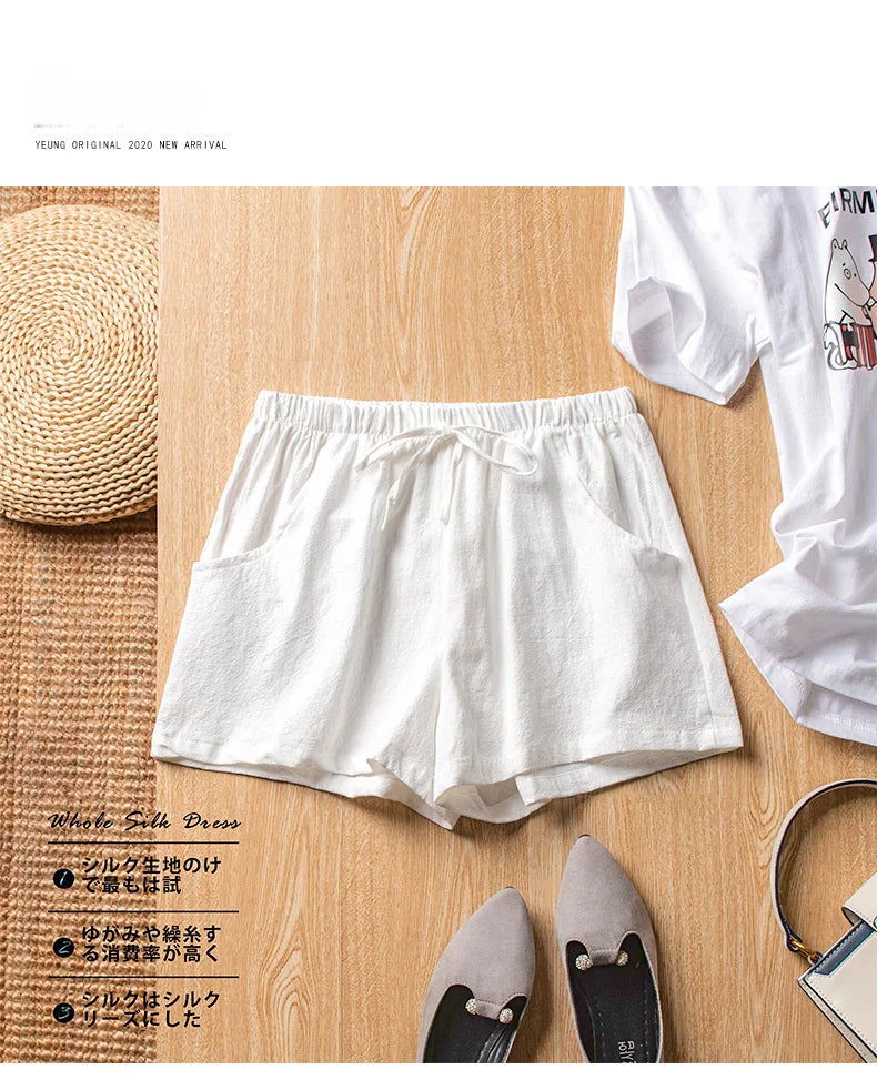Casual Linen Shorts Women Gym Workout Shorts Cotton Short Pants High Waisted Black Ladies Short Femme Women Shorts Sport Femme voguable