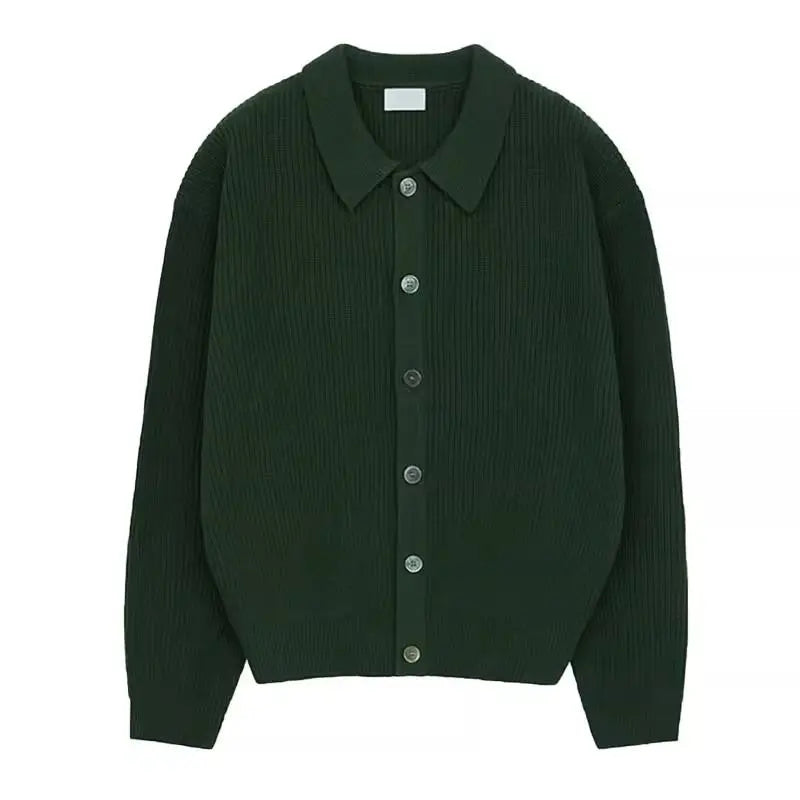 Voguable Korean Casual Spring Autumn Knitted Cardigan Sweaters Coat Men Lapel Solid Versatile Loose Long Sleeve Navy Blue Heavy Jackets voguable