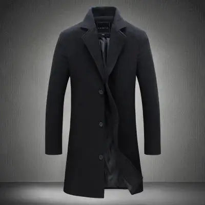 2023 Men Wool Blend Coat Autumn Winter New Casual Long Windbreaker Jacket Male Solid Color Single Breasted Trench Coat Jacket voguable