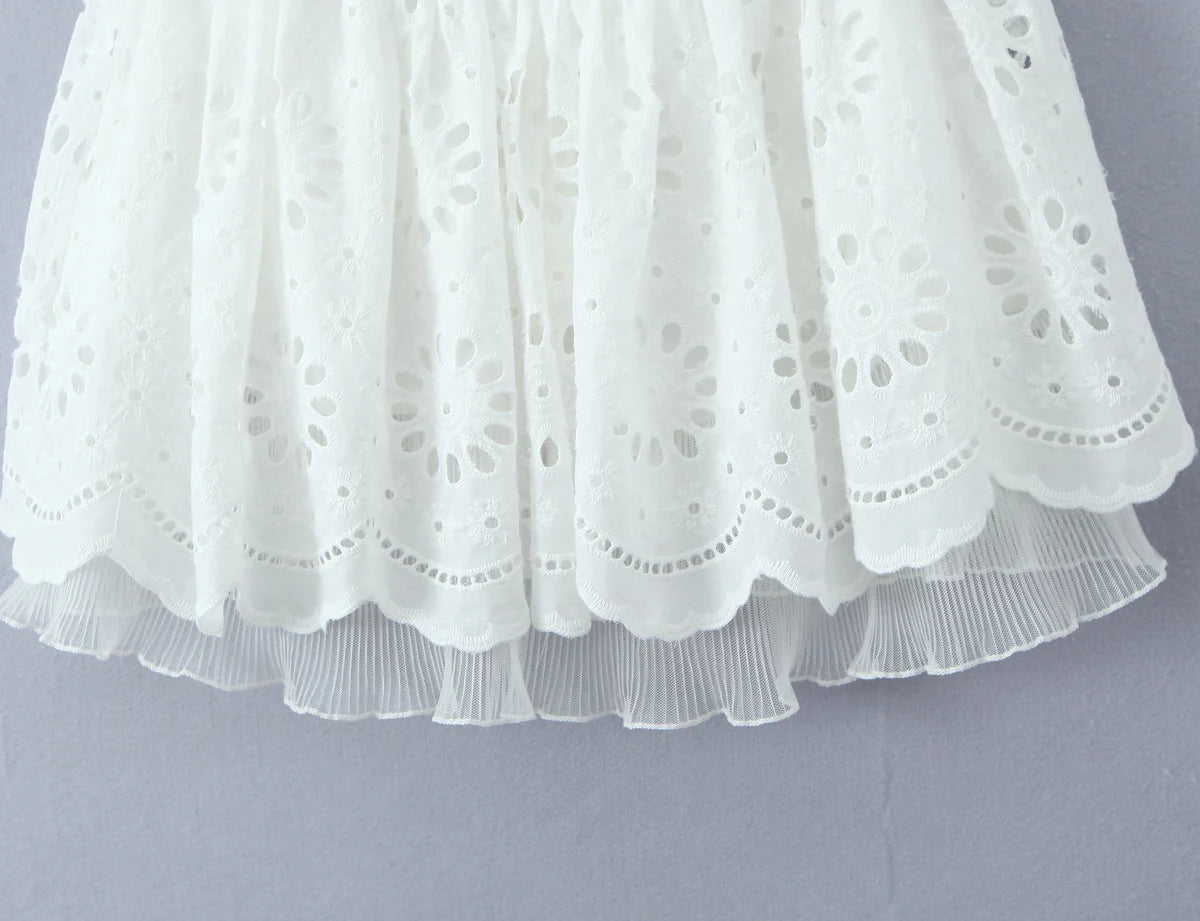 White Lace Embroidery Halter Neck Dress 2025 New Summer Sleeveless Backless Sexy A-Line Dresses Women Slim Party Dress voguable