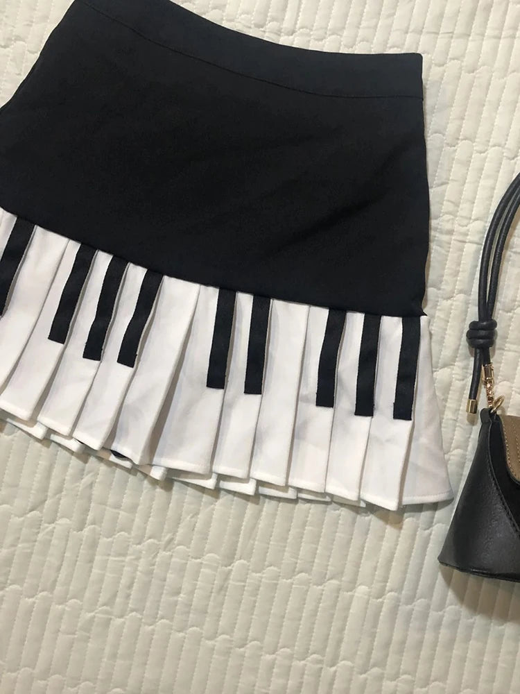 Vintage Y2K Pleated Skirt Women High Waist Piano Patchwork Streetwear Skirts Casual American Hip Hop Gothic Mini Skirts New voguable