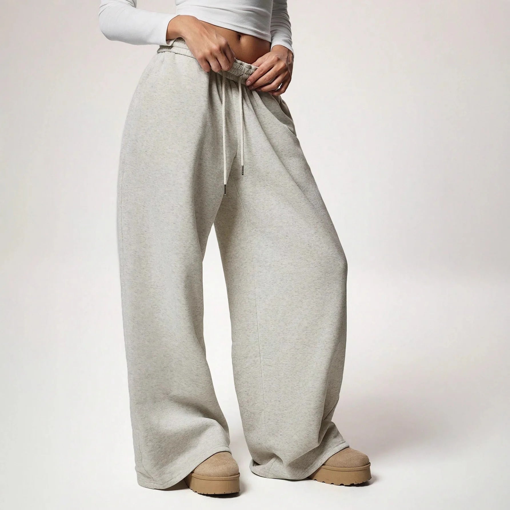 Voguable  High Waisted Drawstring Solid Color Loose Fit Women's Wide Leg Pant Autumn and Winter New Simple Straight Leg Pants Fashion voguable