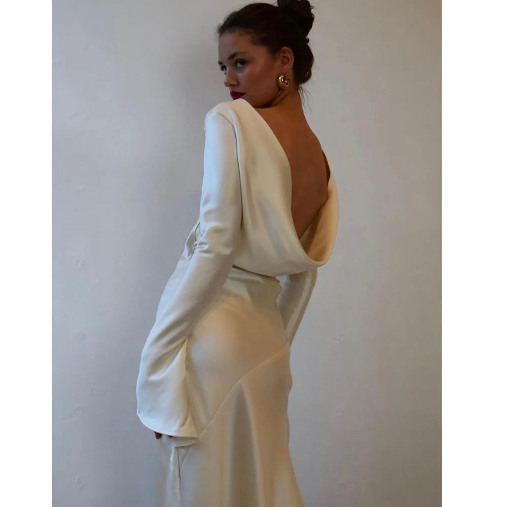 Elegant Christmas Evening Dress Women Long Sleeve Dress Bodycon Max Female Vestidos High Grade Satin Party Club Clothing voguable