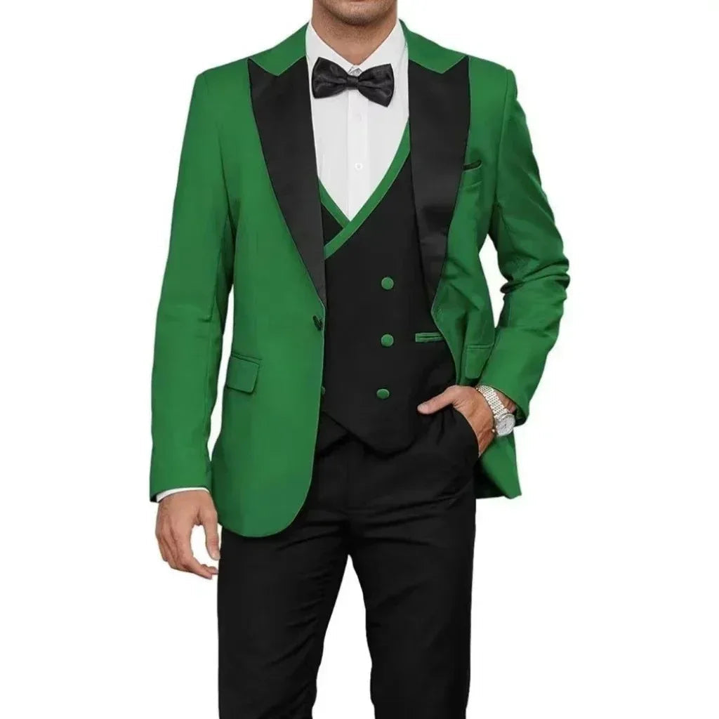 Voguable  New Solid Suits for Men Slim Fit Groom Wedding Suits Tuxedo Best Man Blazer Vest Pants 3 Pieces Fashion Marriage Costume voguable