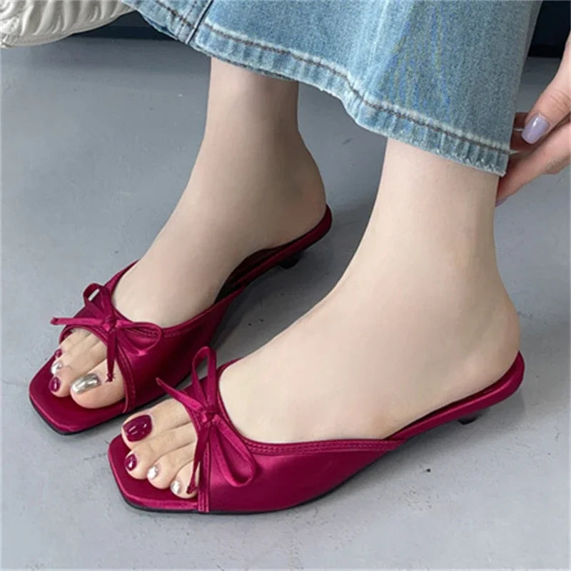 Voguable  Summer Butterfly-kont Women Slippers Elegant Square Toe Party Dress Female Sandals Low Heels Shoes Large Size 43 voguable