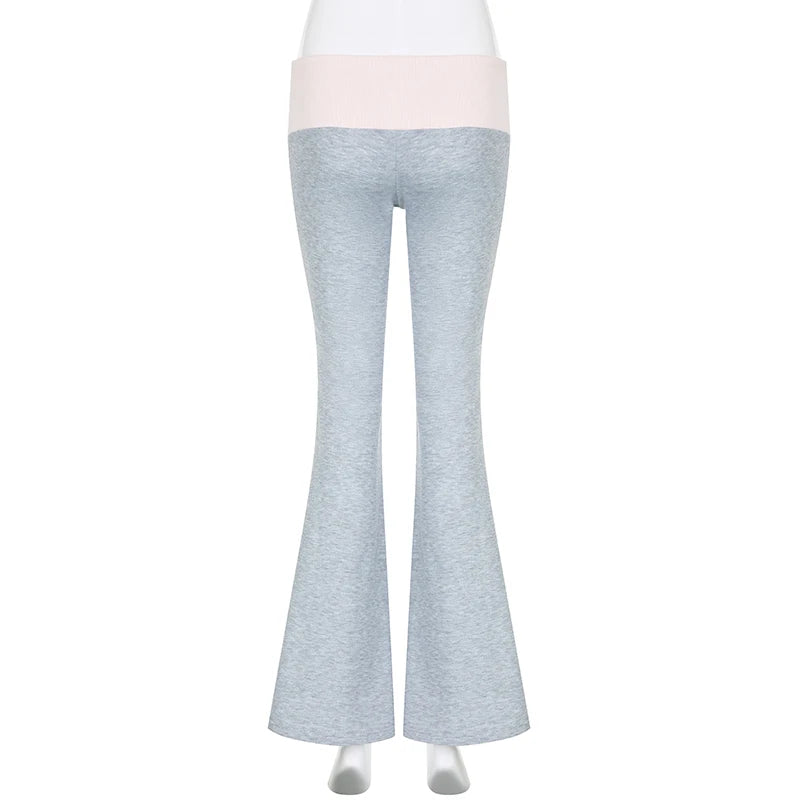 Voguable  Casual Contrast Color Patchwork Flare Pants Grey High Waist Slim-fitting Boot Cut Leggings Joggers Sweatpants Women voguable