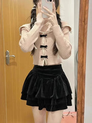 Voguable  Autumn Pink Sweet Cardigan Long Sleeve Y2k High Waist Knitted Coats Tops Japan Style Bow Sweaters Kawaii Slim Fit Women voguable