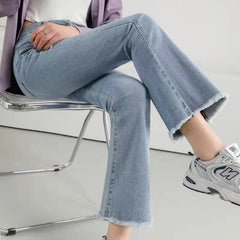Flare Jeans Women Spring Autumn High Waist Comfortable All-match High Street Young Style Tassel Slim Elastic Trousers  New voguable
